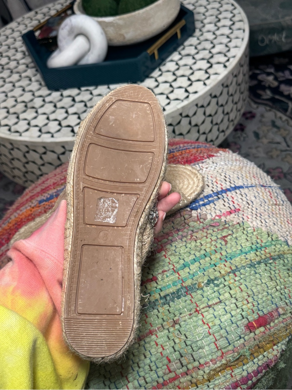 🌞🪩 ASOS Natural Jute Slide Sandals with Crystal Embellishments Boho Woven 🪩🌞 - Picture 5 of 5